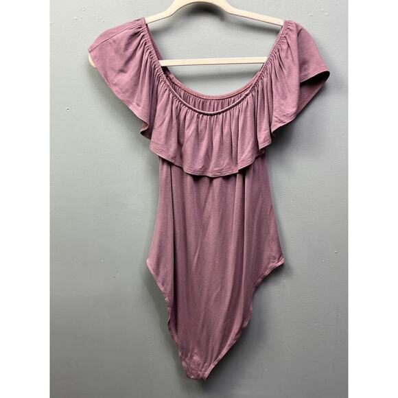 Haute Project Los Angeles Body Suit Women's Size Large Mauve Ruffle Stretch - Picture 1 of 6